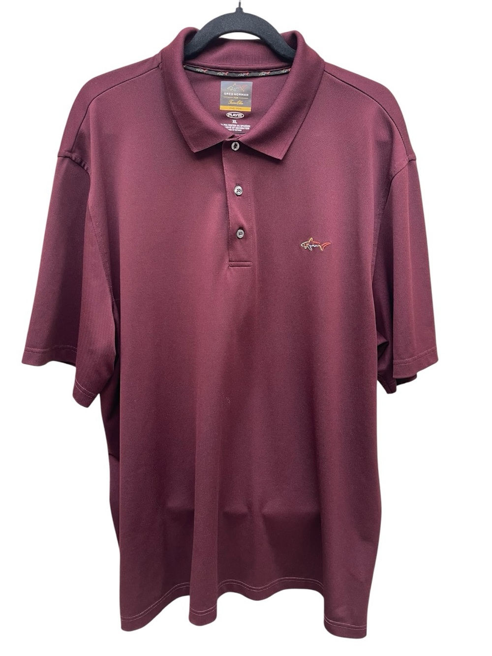 Greg Norman Tasso Elba Five Iron PlayDry Golf Polo Men’s XL Burgundy Shark Logo